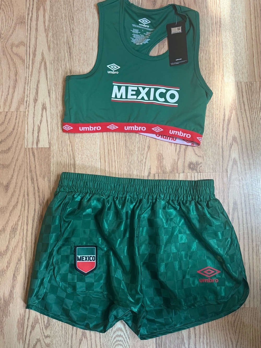 Umbro Green Mexico Athletic Crop Top & Shorts Set
